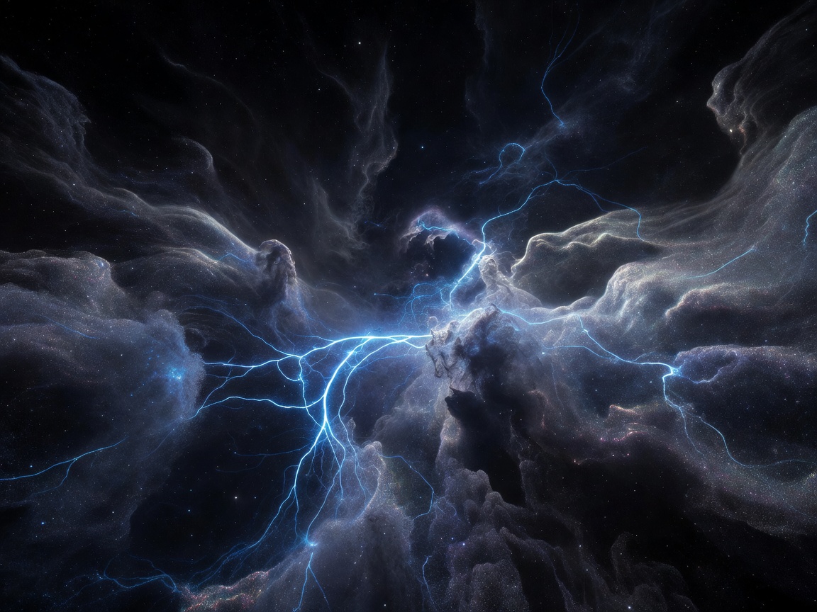 Abstract rendering of cosmic dust and bright blue connections