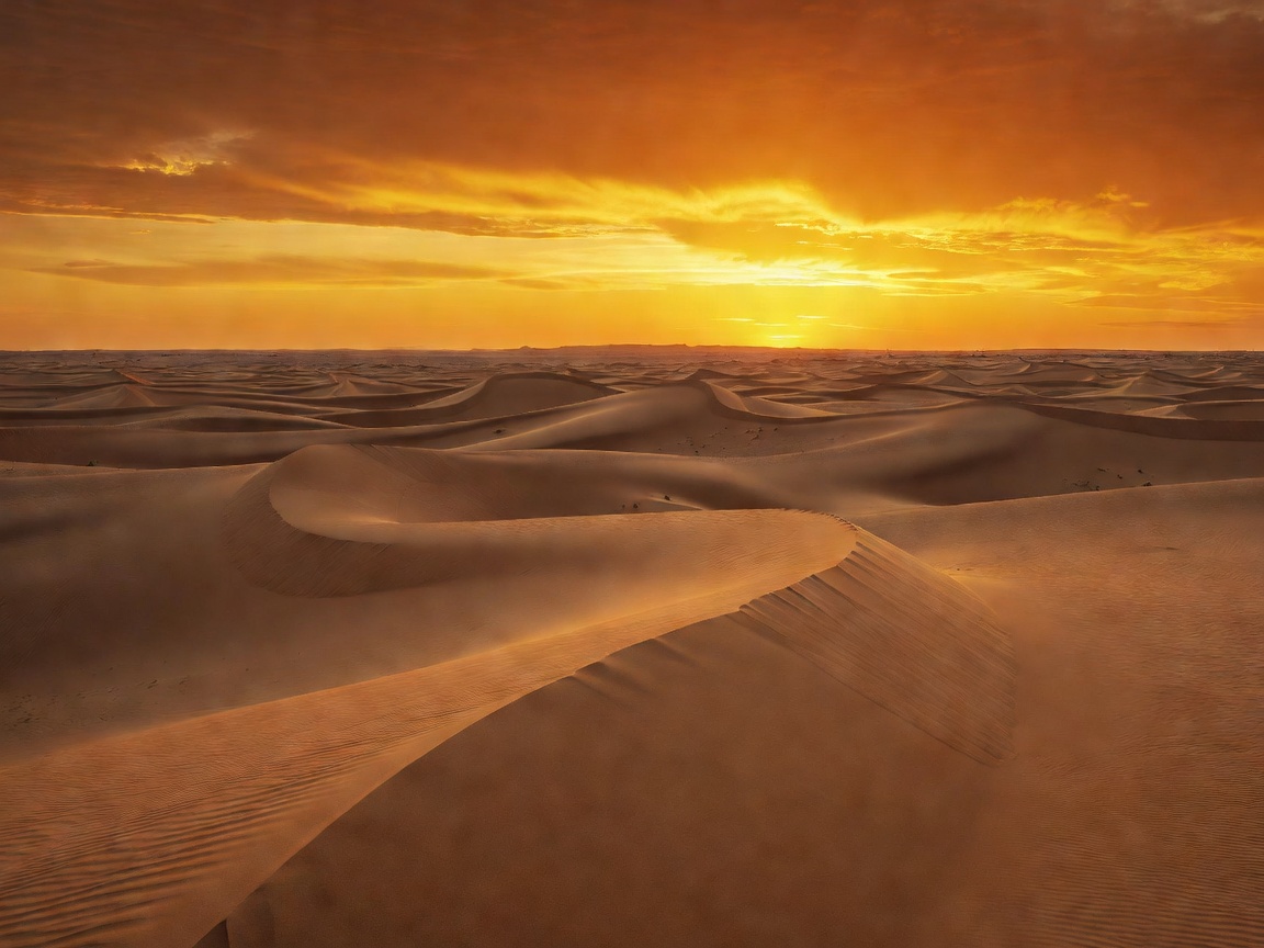 Warm orange sunset rays on sand dunes
